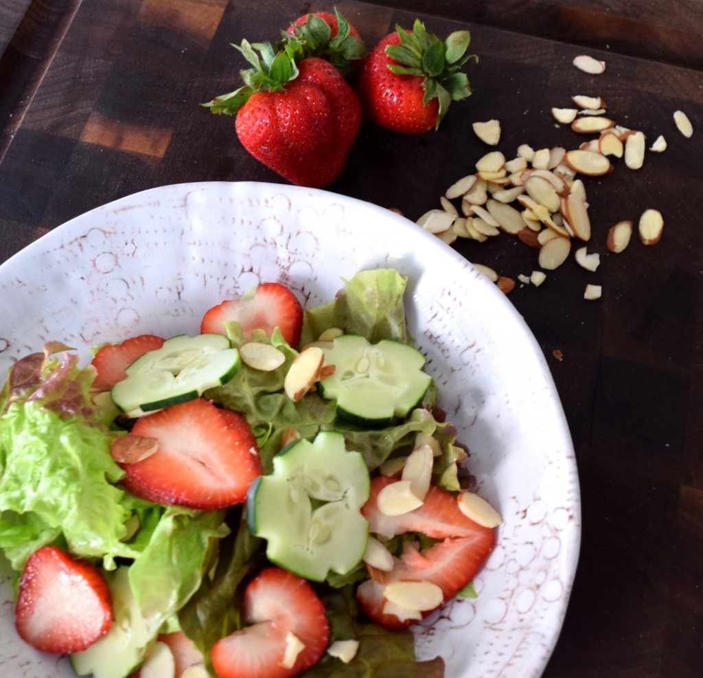 Strawberry, Cucumber, and Leafy Greens Salad Balsamic Yogurt Dressing Fete-a-Tete 1