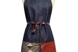 Chevron, Denim, and Leather Bib Apron Fete-a-Tete