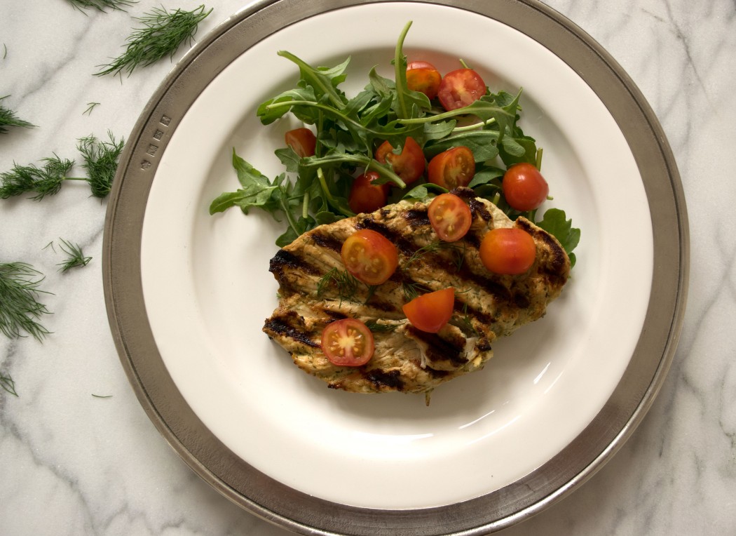 Lemon Dill Grilled Chicken with Cherry Tomato and Arugula Salad Fete-a-Tete