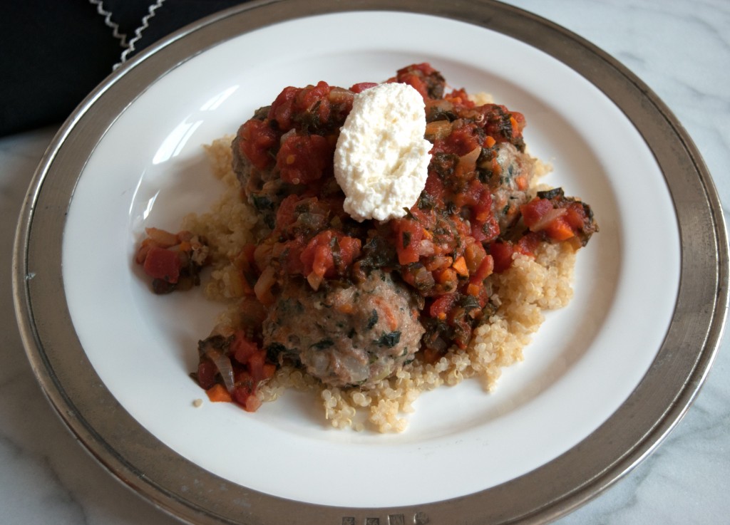 Chicken Kale Meatballs over Quinoa Fete-a-Tete