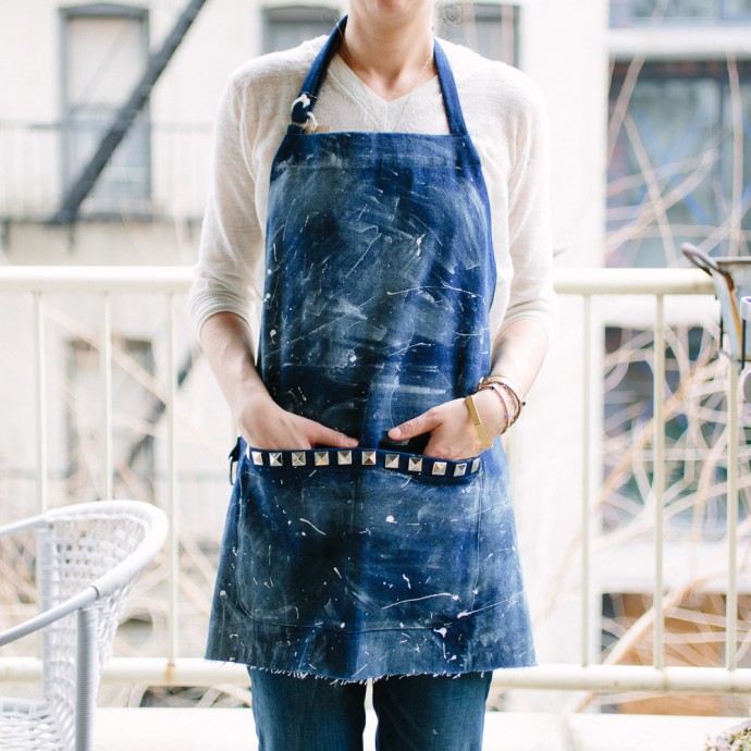 Denim Painted and Studded Apron Fete-a-Tete