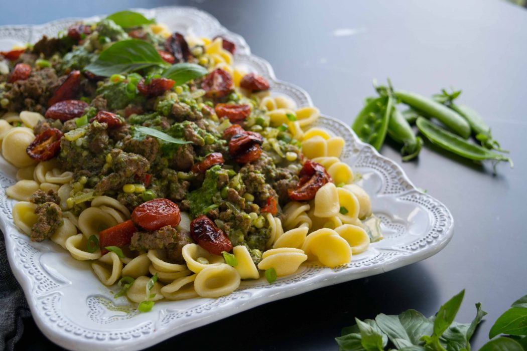Summertime Kale & Corn Pesto Pasta with Sausage - Witten Kitchen
