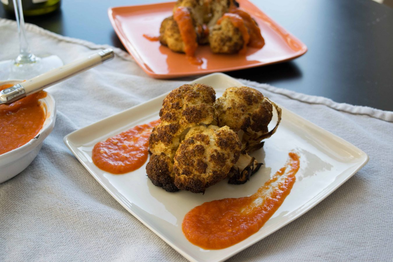 Roasted Cumin Cauliflower Steak with Red Pepper Chili Sauce Witten
