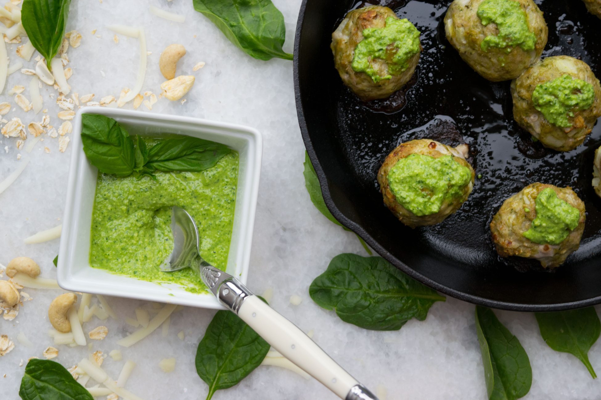 Raw Cashew and Spinach Pesto Meatballs Made Gluten Free - Witten Kitchen