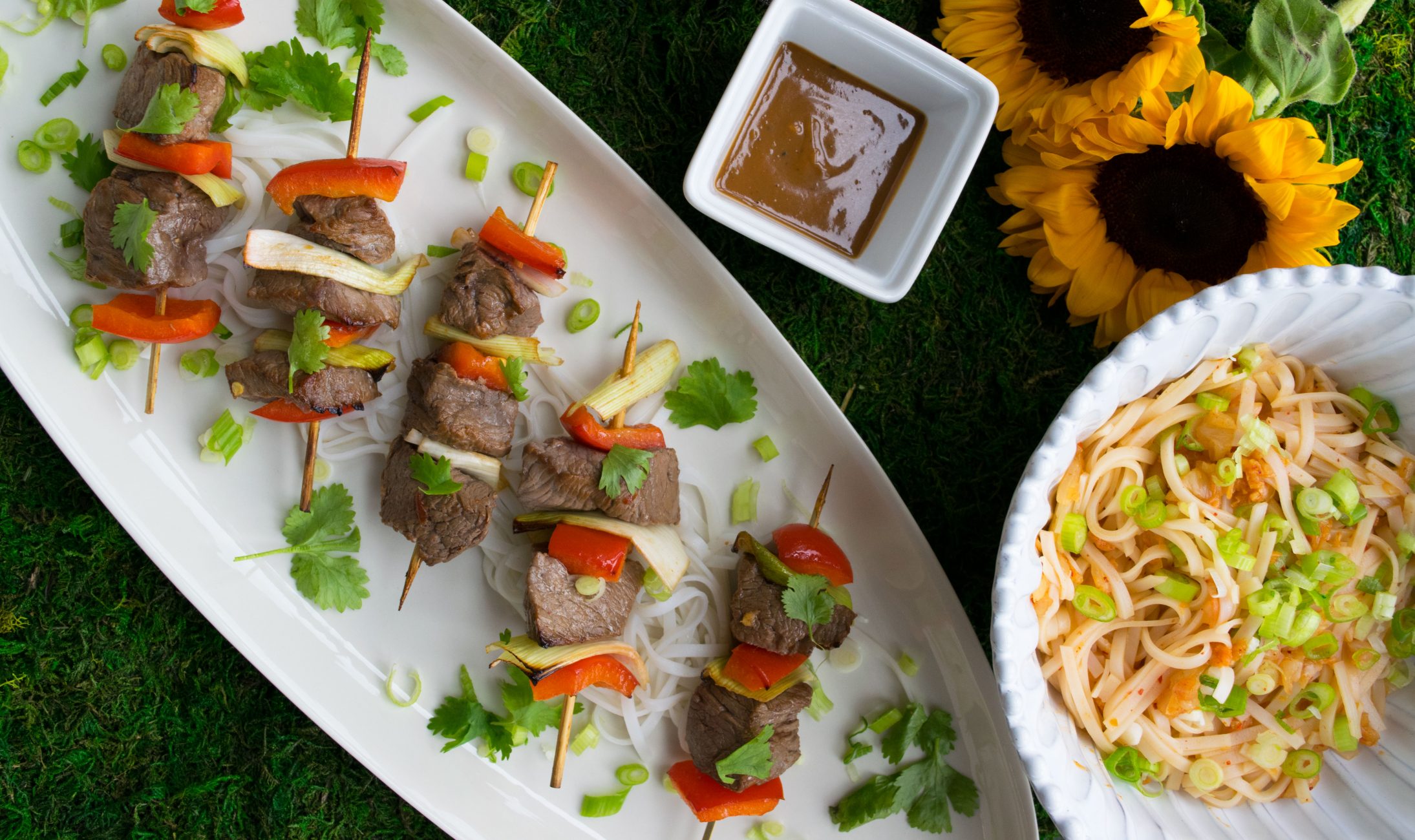 Hoisin, Ginger Steak Kebabs with Kimchi Hoisin Glass Noodles - Witten Kitchen