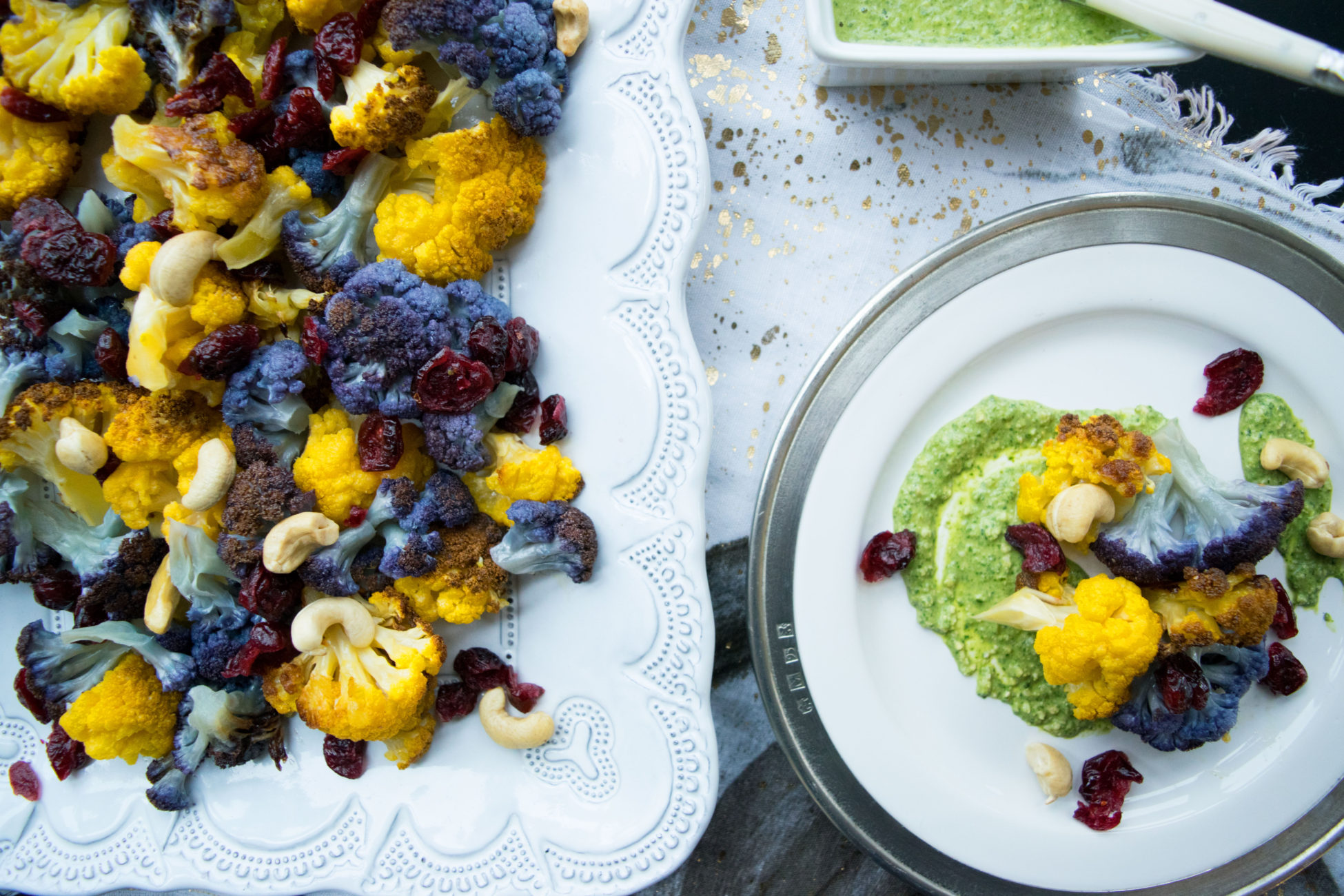 Maple Roasted Cauliflower Salad with Winter Green Pesto Dressing - Witten Kitchen