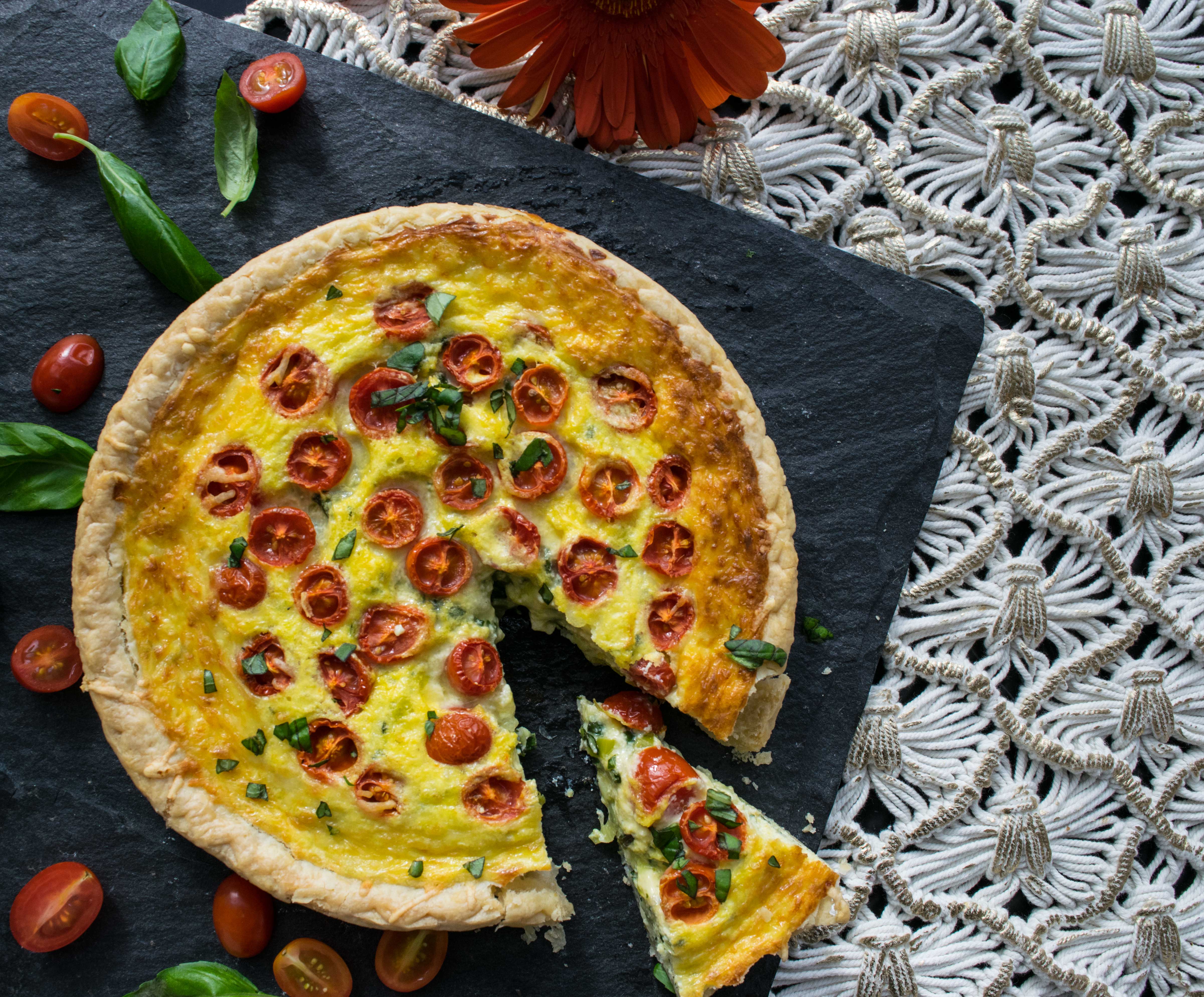 Cheesy Cherry Tomato, Winter Greens, and Caramelized Leek Quiche - Witten Kitchen